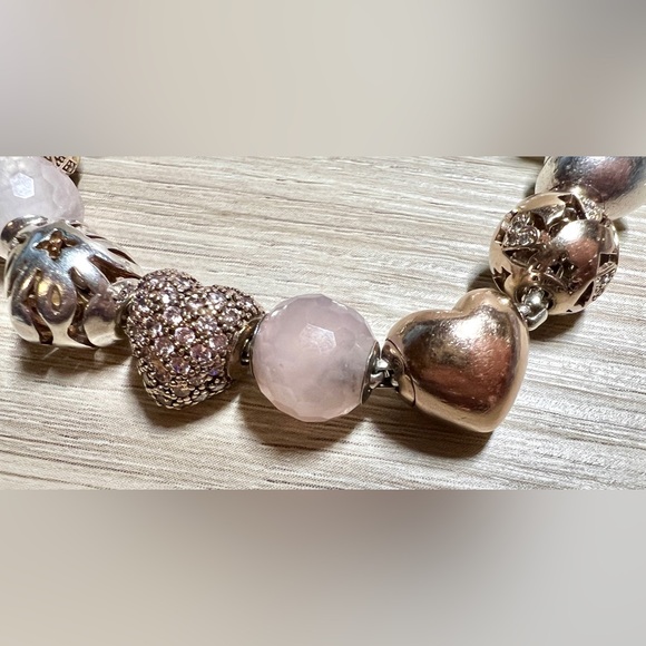 Vintage Designer Thomas Sabo Sterling Silver Pink Quartz Karma Bead Bracelet, 7" - Picture 6 of 9